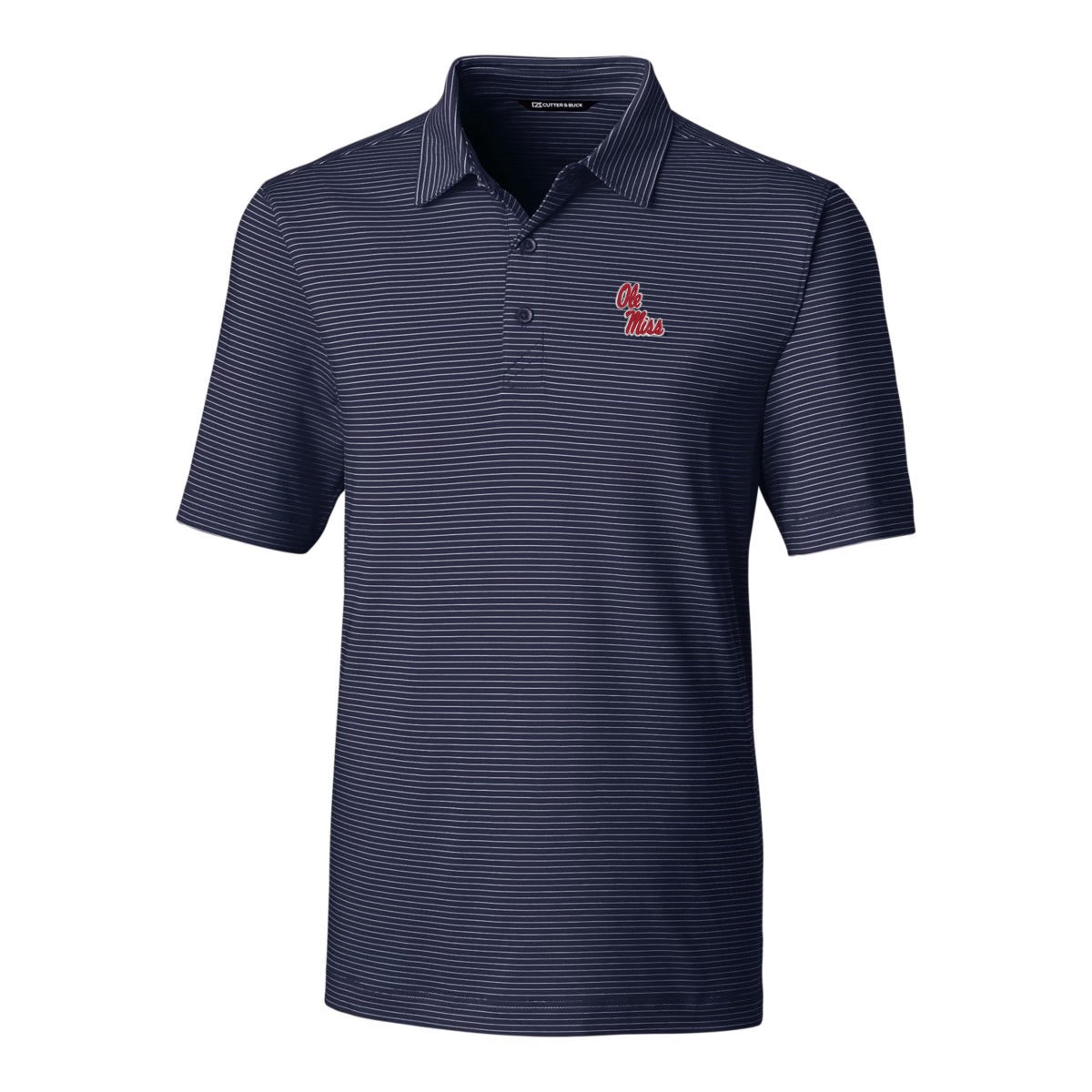 Cutter and Buck Ole Miss Pencil Stripe Polo with Stack Ole Miss Script