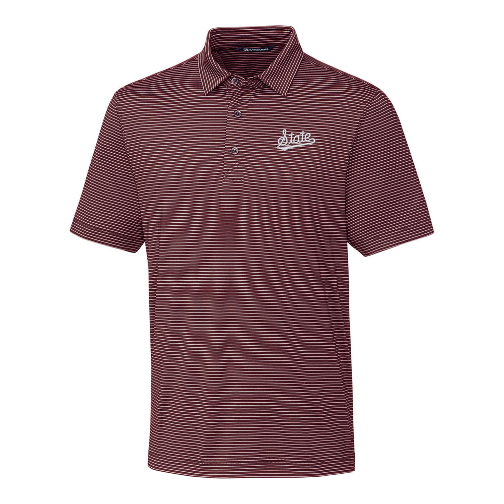 Mississippi State Cutter and Buck Pencil Stripe Polo- Maroon