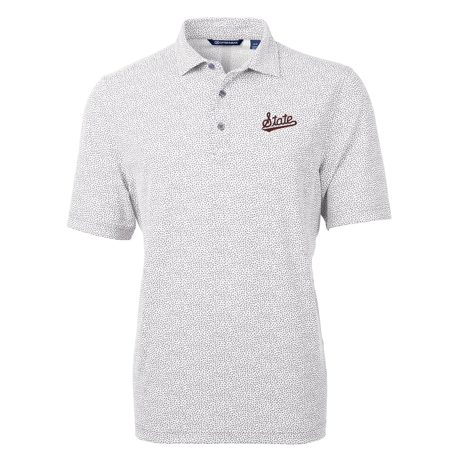 Mississippi State Cutter and Buck Pique Botanical Print Polo- Script State