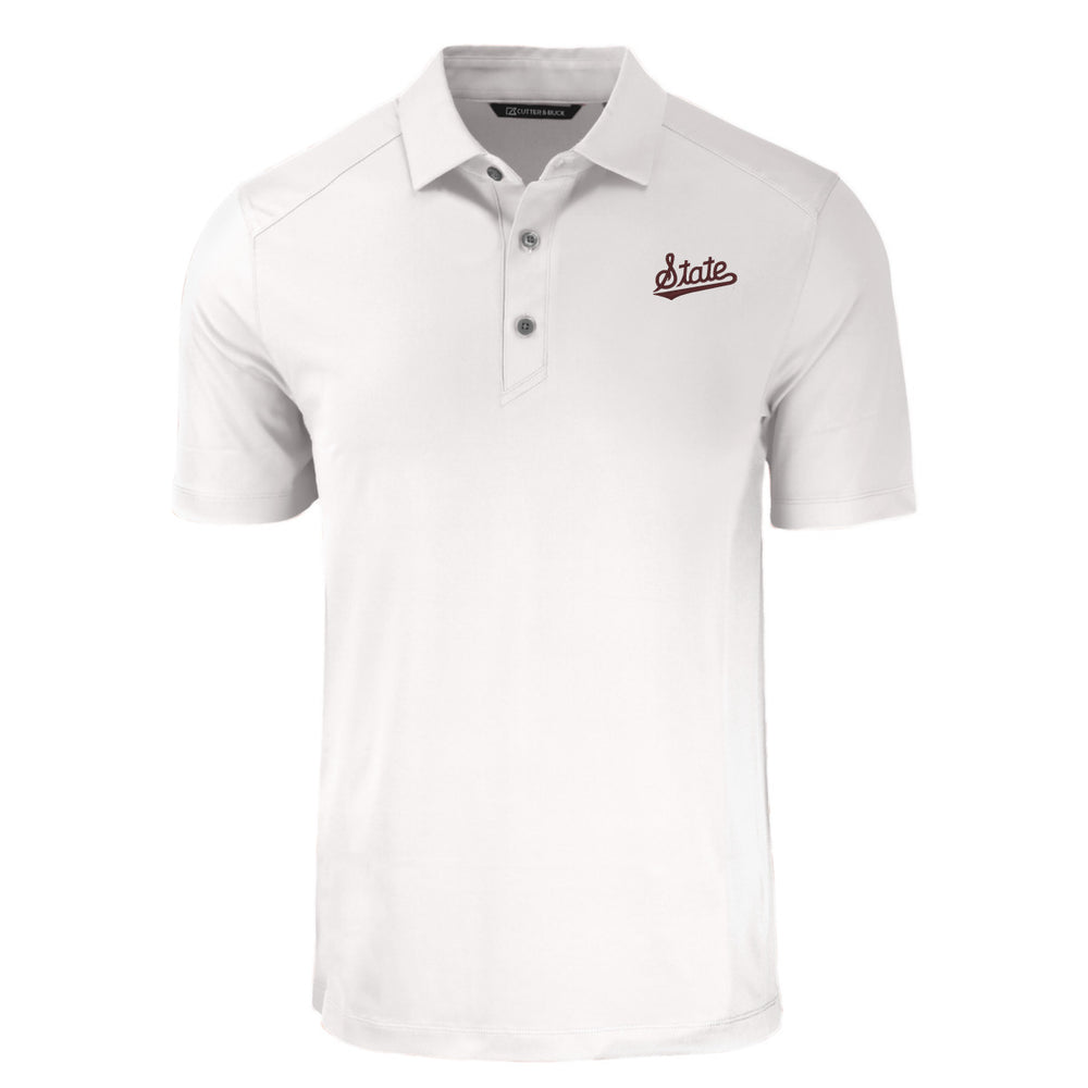 Cutter and Buck White Mississippi State Polo with State Script