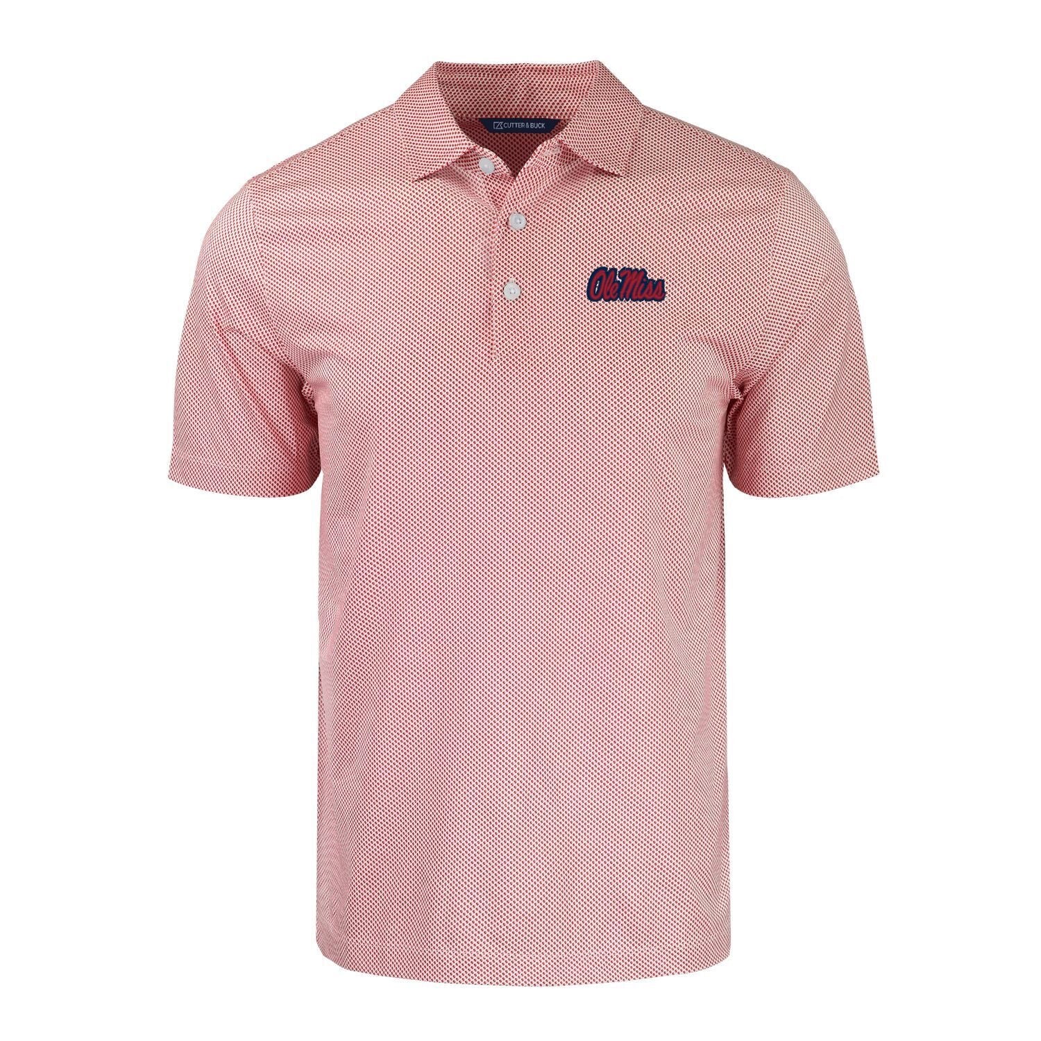 Cutter & Buck Ole Miss Pike Eco Symmetry Print Recycled Polo - Red with Ole Miss Script