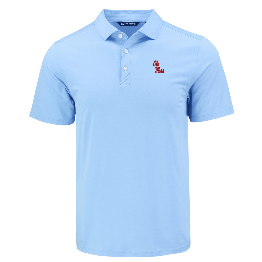 Cutter and Buck Coastline Epic Comfort Powder Blue Polo with Ole Miss Red Stack Script