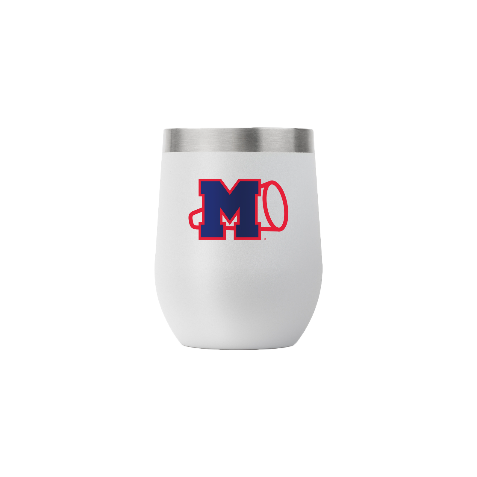 GameTime Ole Miss 12 oz. Light Gray Stemless - M with Megaphone