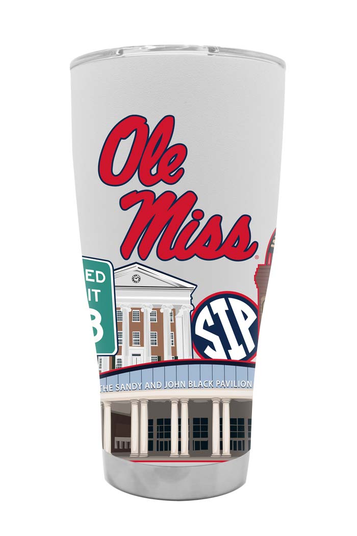 GameTime Ole Miss 30 oz. White Tumbler with Campus Icons