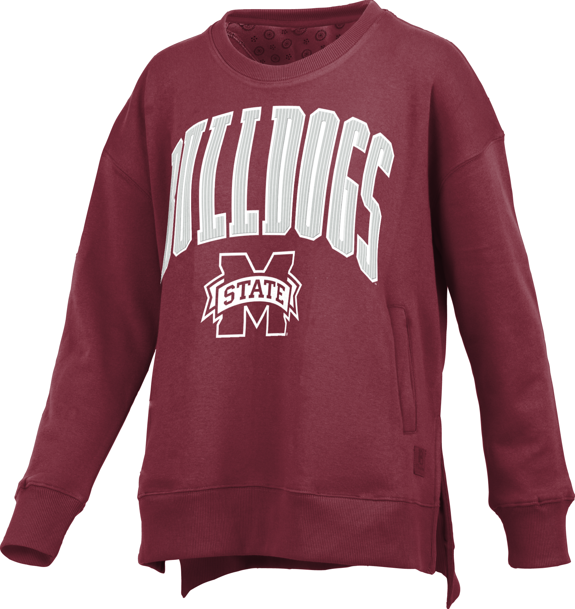 Pressbox Mississippi State "Venice" Long Sleeve Hi - Low Crewneck with Side Pocket