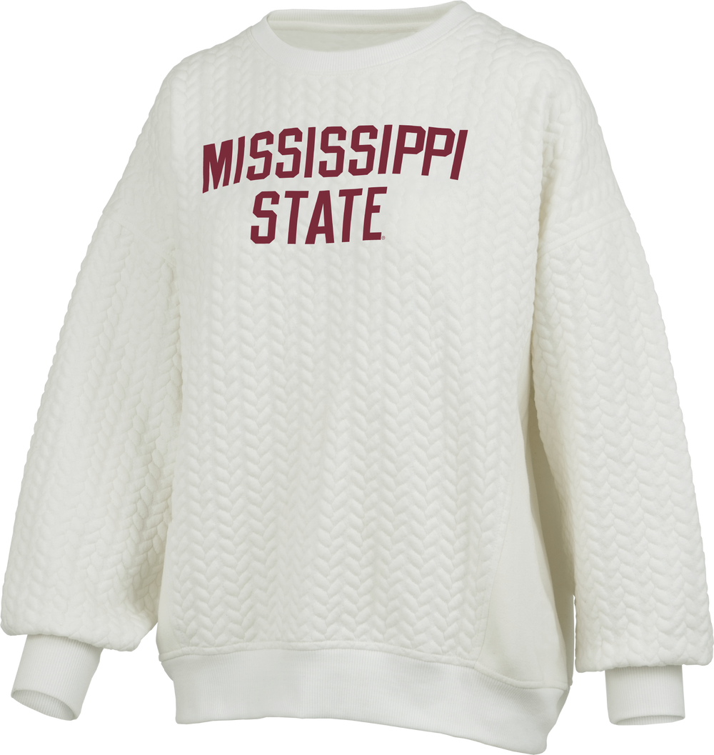 Pressbox Roxbury Mississippi State Cream Waffle Sweatshirt