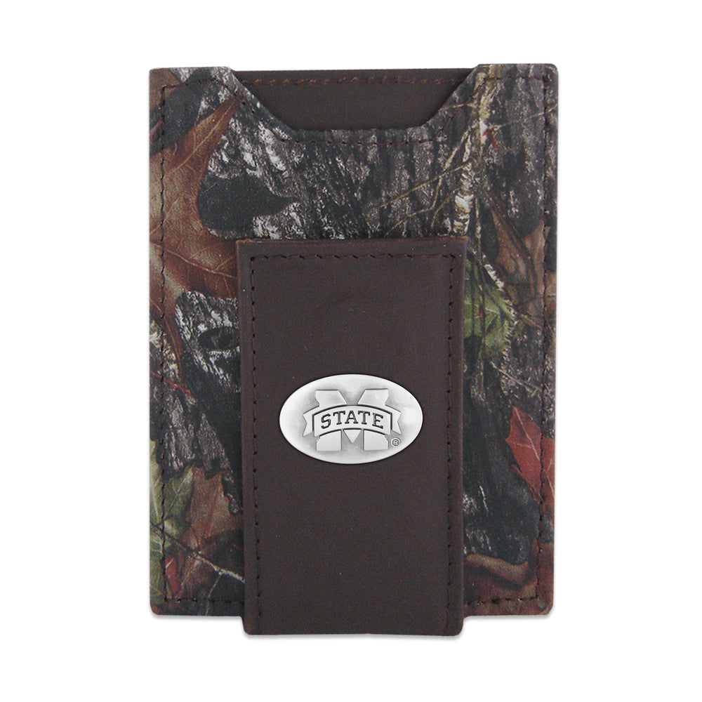 Zep Pro Mississippi State Leather Mossy Oak Front Pocket Magnet Wallet