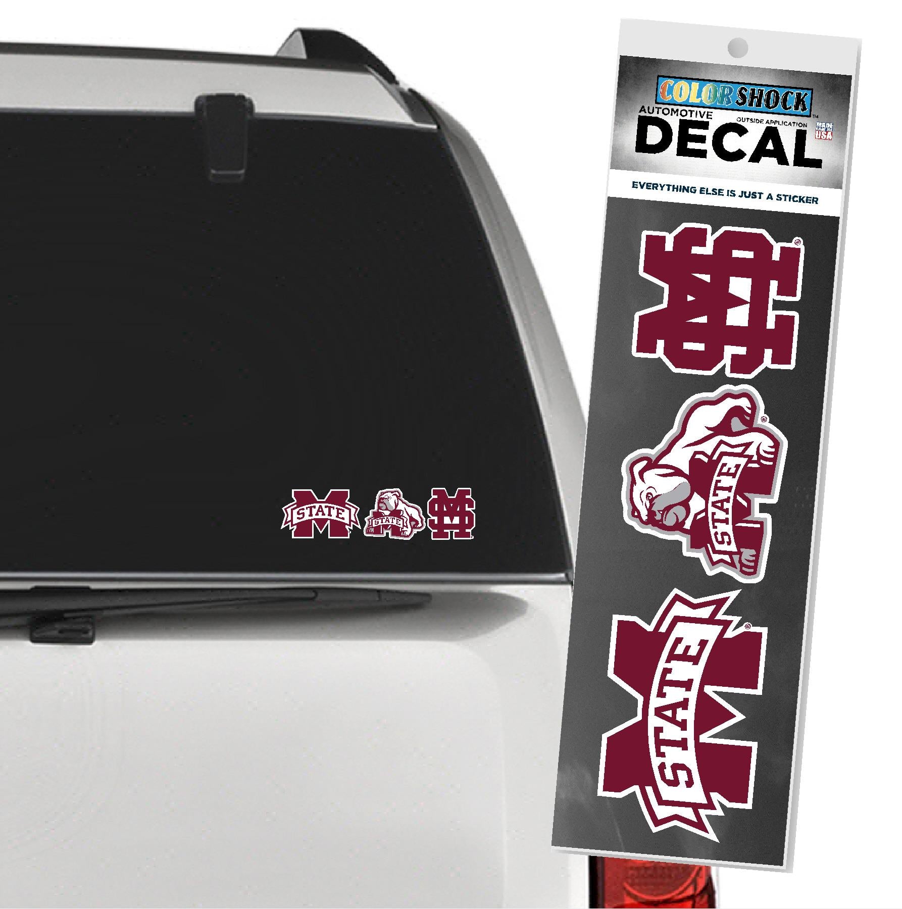 Color Shock 3-pack Mississippi State University Decal Set for Cars