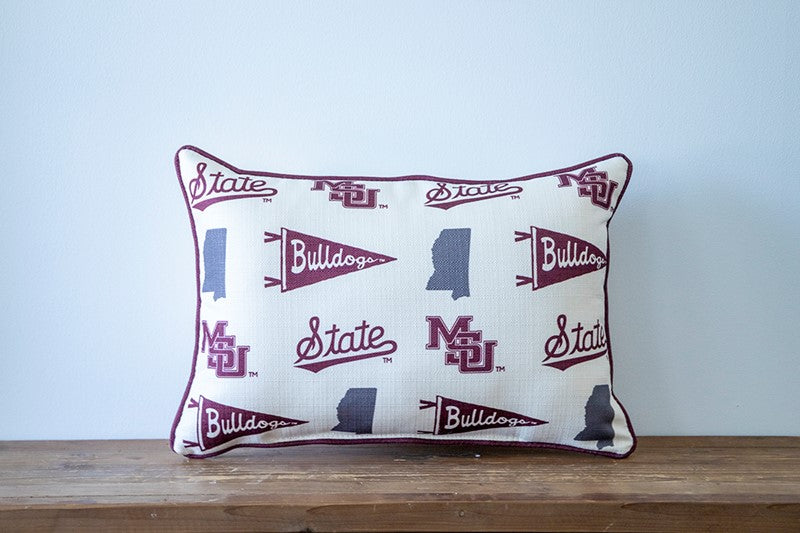 Little Birdie State Pennant Print with Maroon Piping Pillow