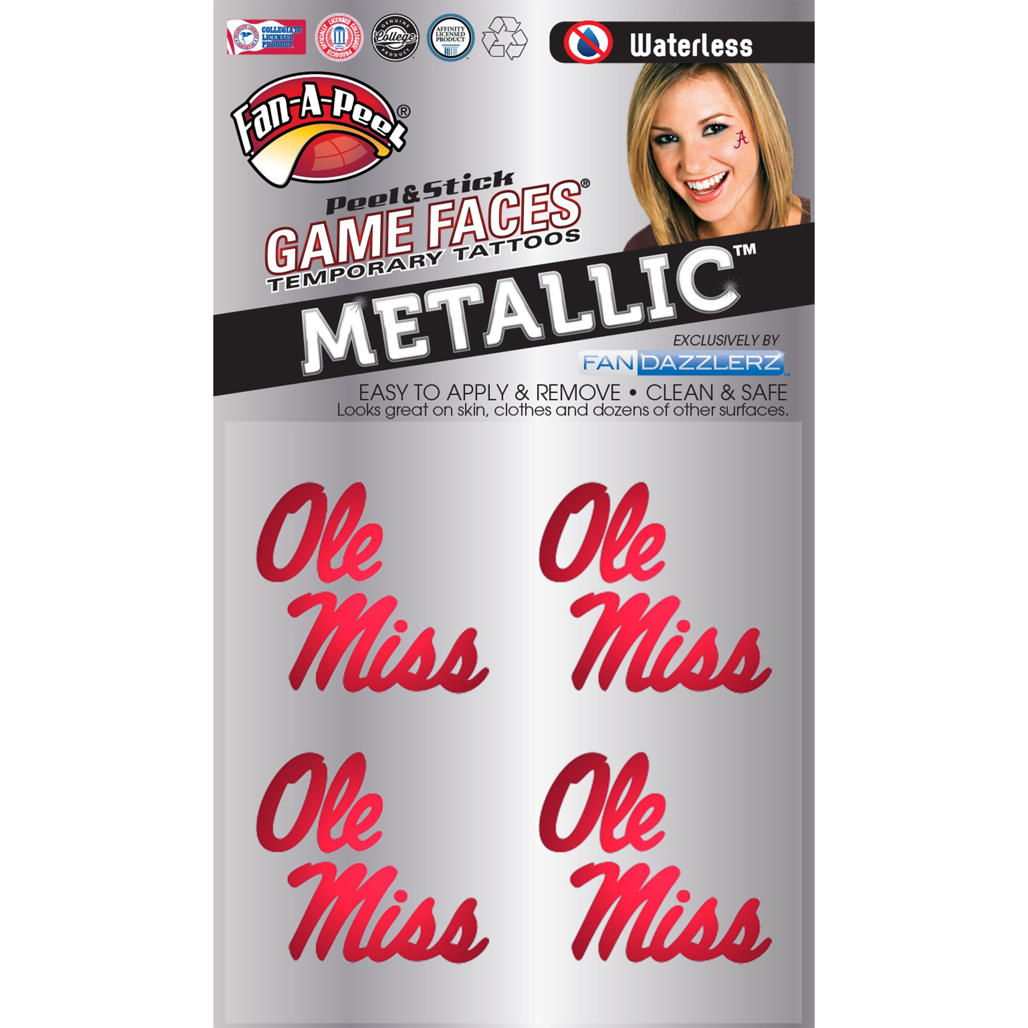Ole Miss Glitter Peel and Stick Temporary Tattoos - 4 Pack