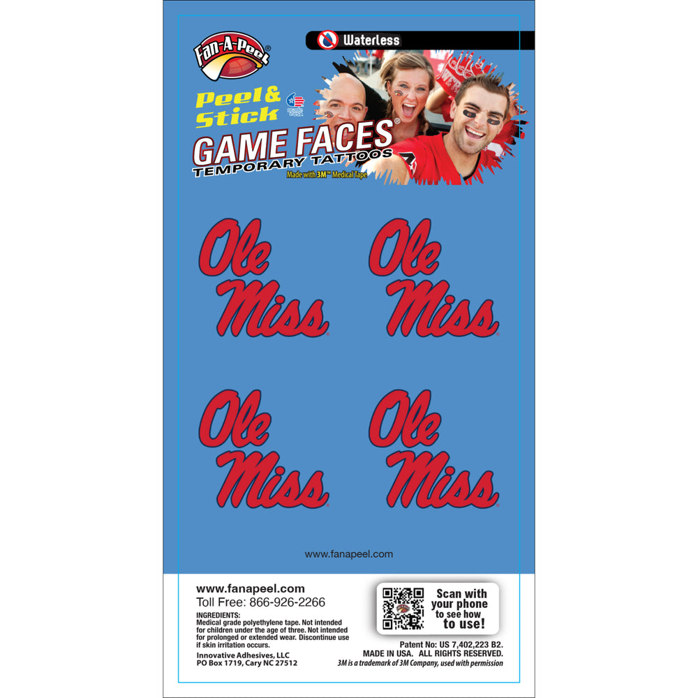 Ole Miss Red Stack Script Face Tattoo