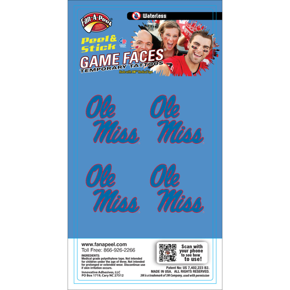 Game Face Temporary Tattoos Stacked Ole Miss Accessories