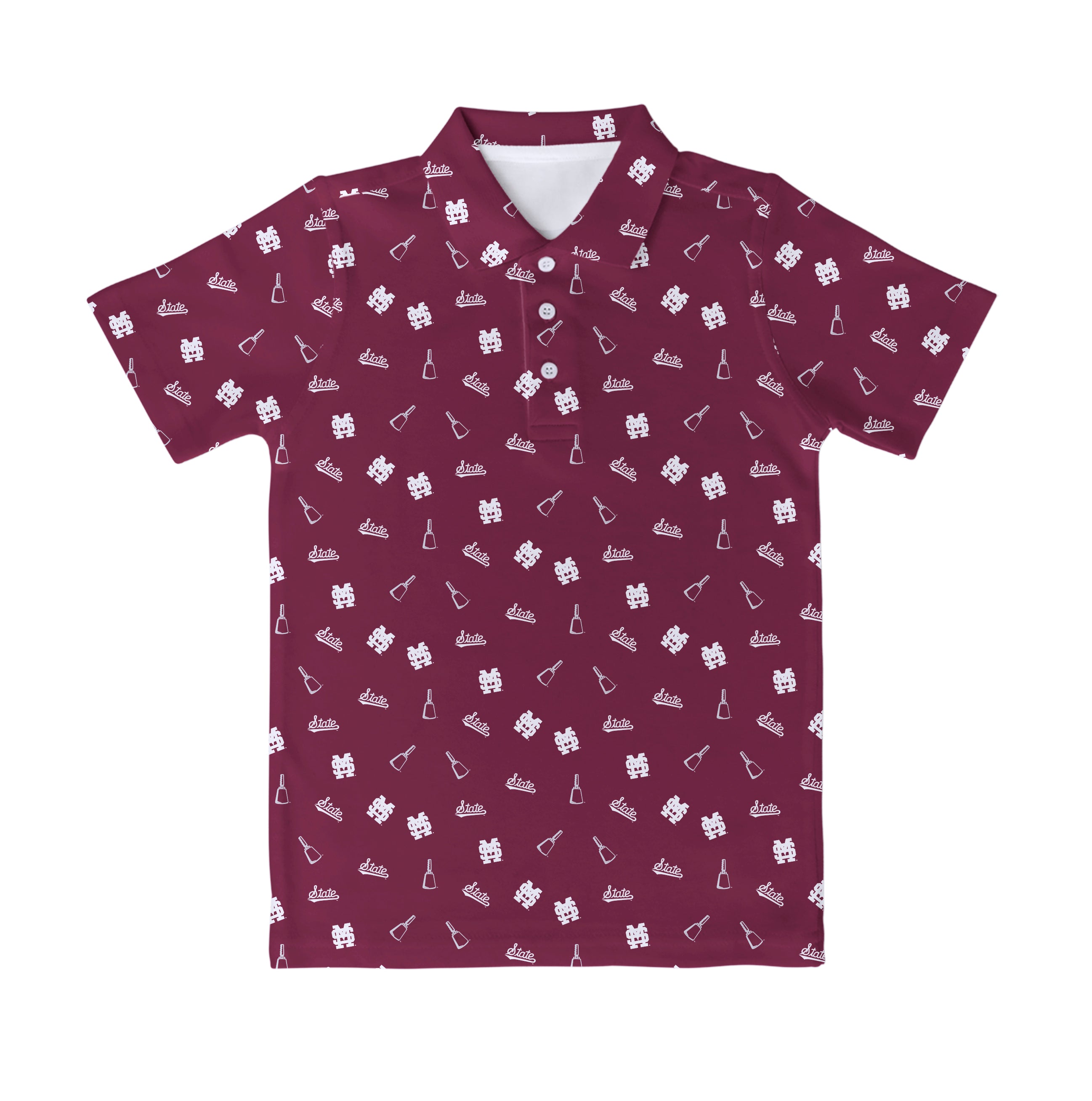 Vive La Fete Mississippi State Toddler and Youth Maroon  All over Design Polo