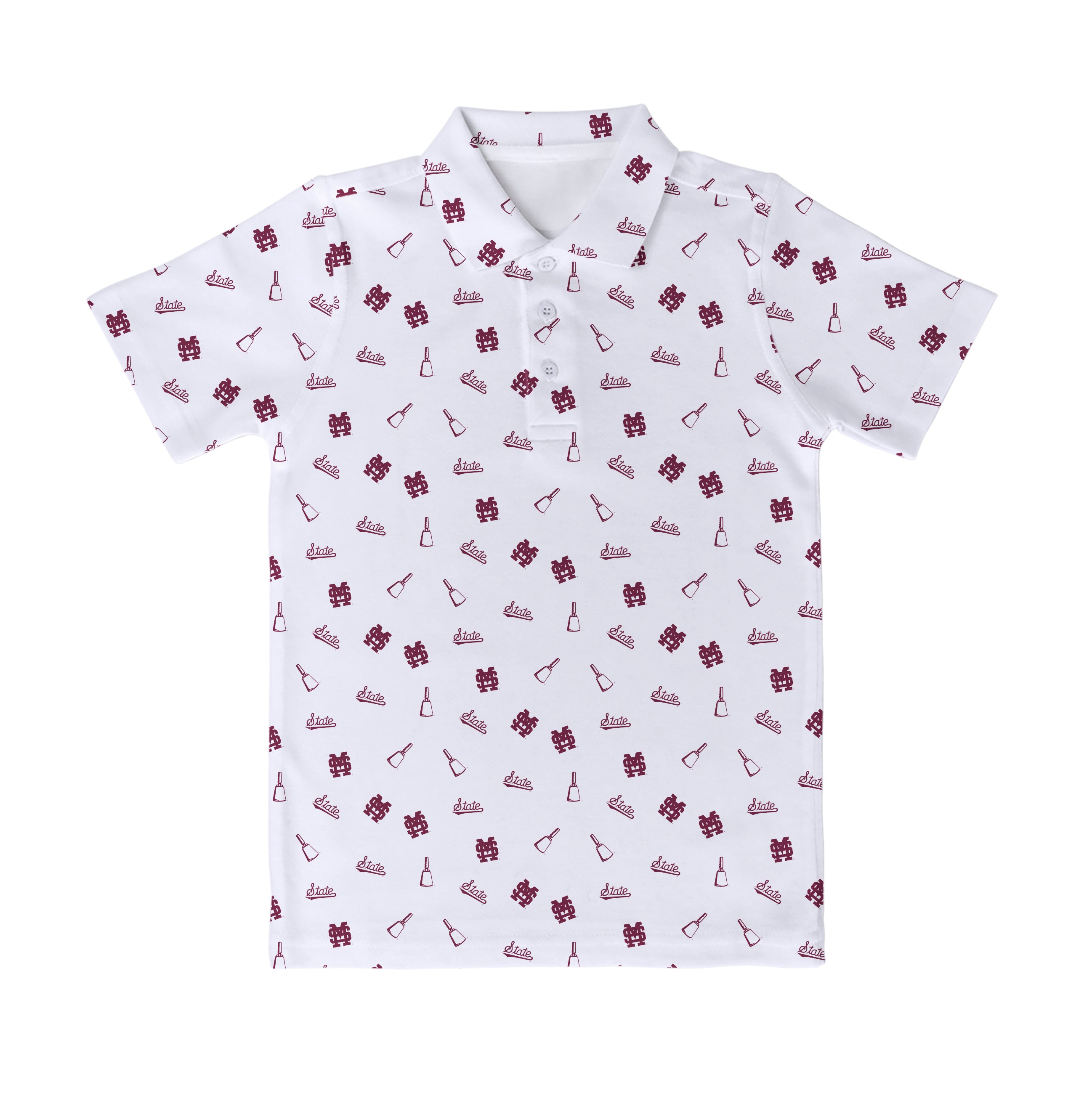 Vive La Fete Mississippi State Toddler and Youth Polo - White with All Over Design