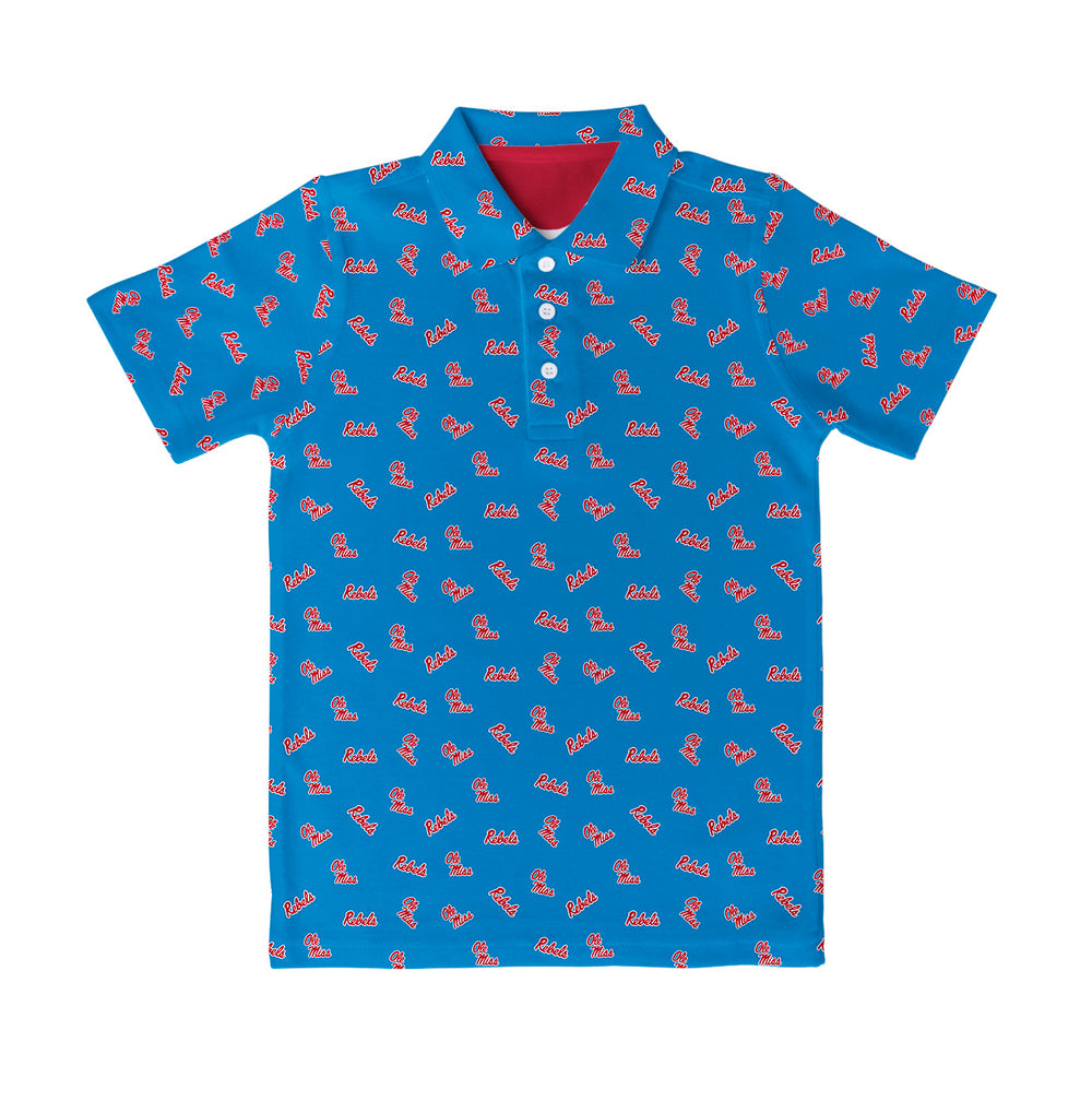 Vive La Fete Toddler and Youth Powder Blue Repeat Design Polo