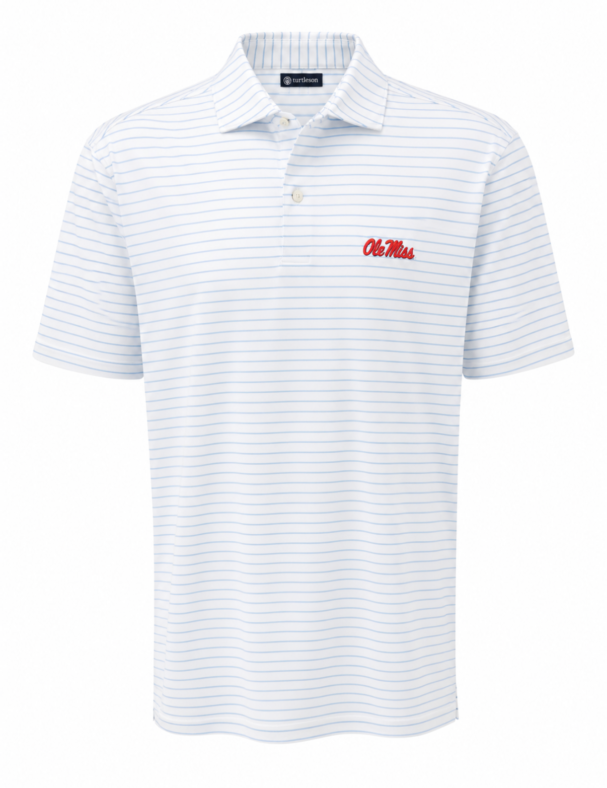 Ole Miss "Lewis" Powder Blue and White Stripe Polo with Ole Miss Script