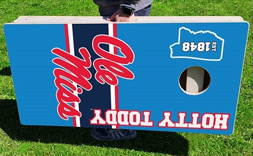 Ole Miss Rebels Hotty Toddy Powder Blue Pro Cornhole Bean Bag Toss Game 24x48 with 8 Regulation 16oz Bags