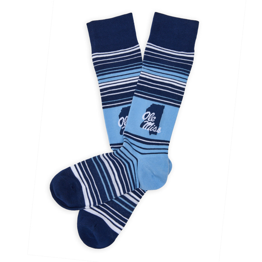 DeadSoxy Powder Blue Navy Stripes - Mississippi Silhouette with White Ole Miss script