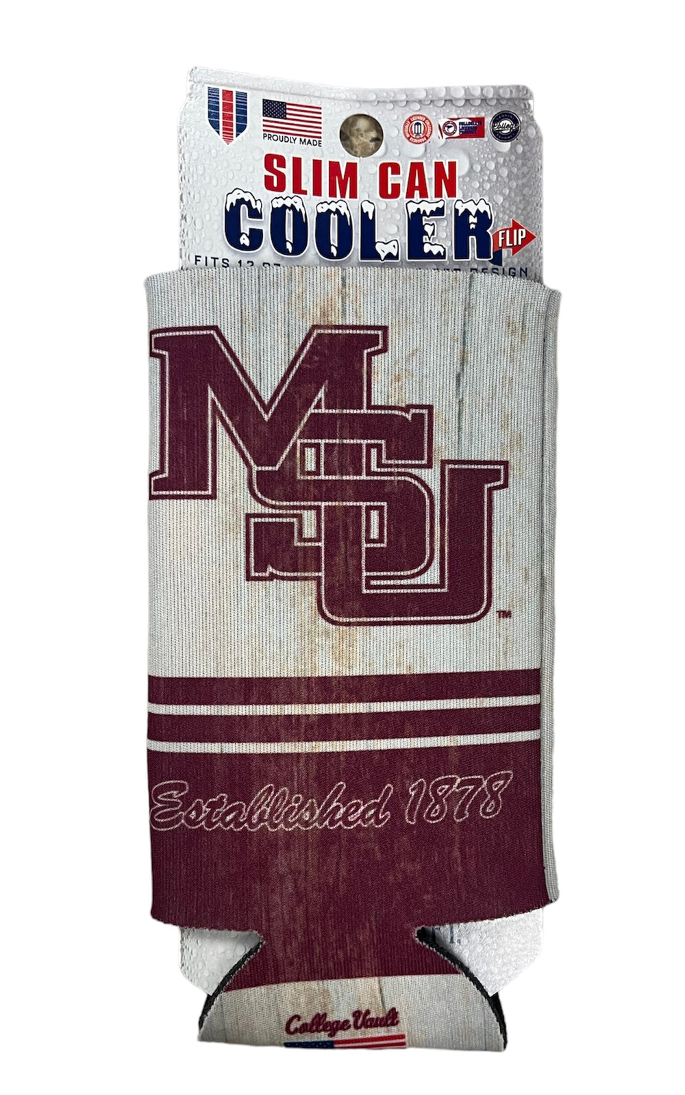 Interlocking MSU Vintage Slim Can Cooler