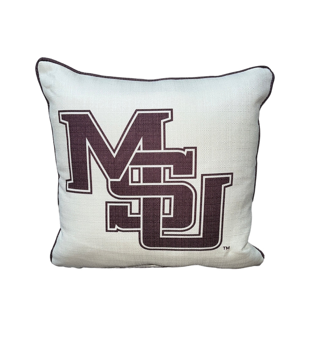 Little Birdie MSU Interlocking Logo Pillow + Maroon Piping
