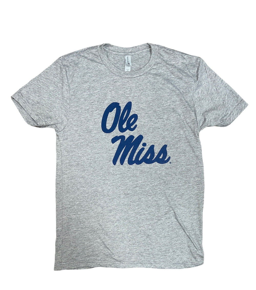 Level One Grey With Navy Script Ole Miss T-Shirt