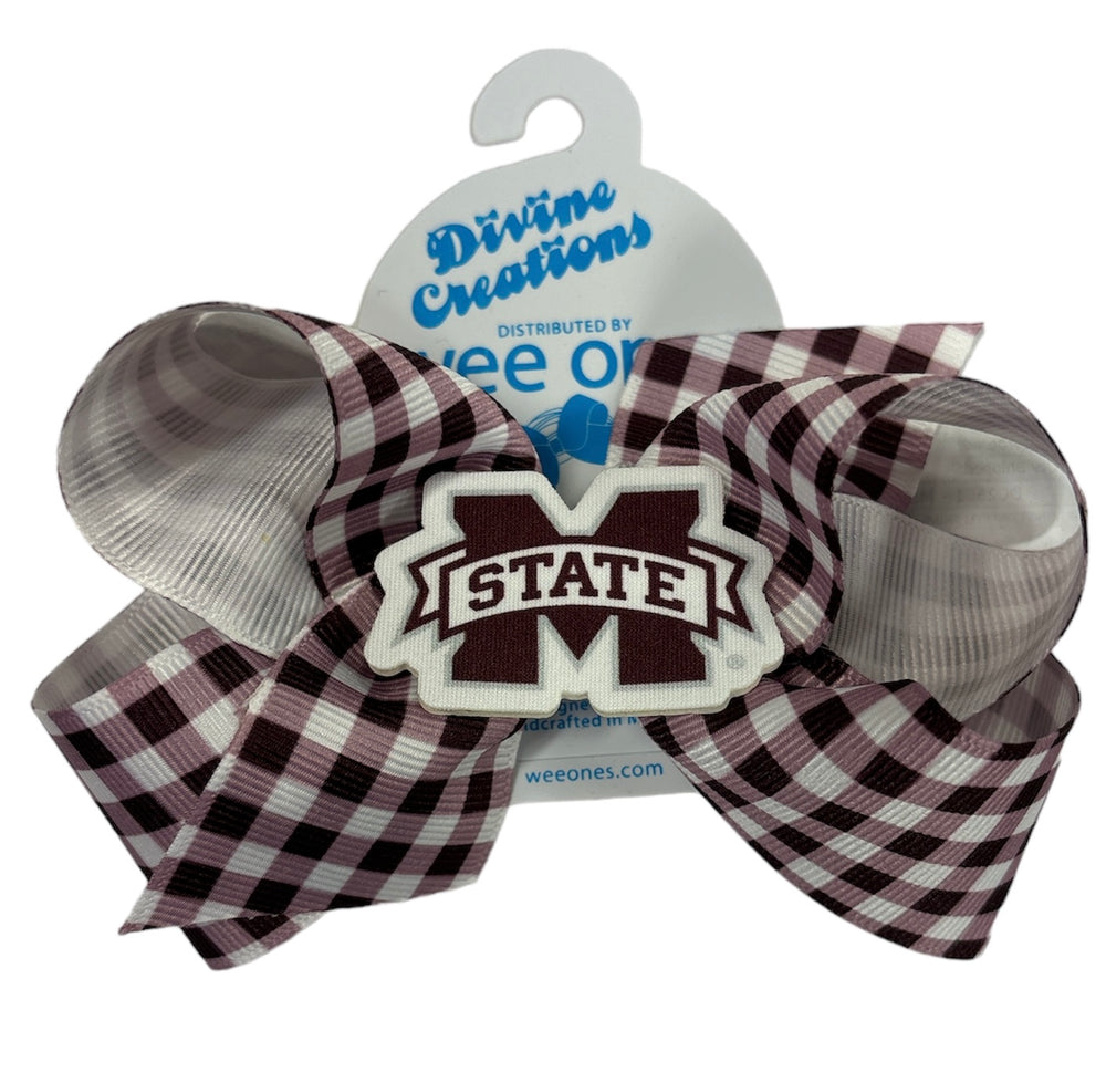 Mississippi State Medium Gingham Print Bow with Badge