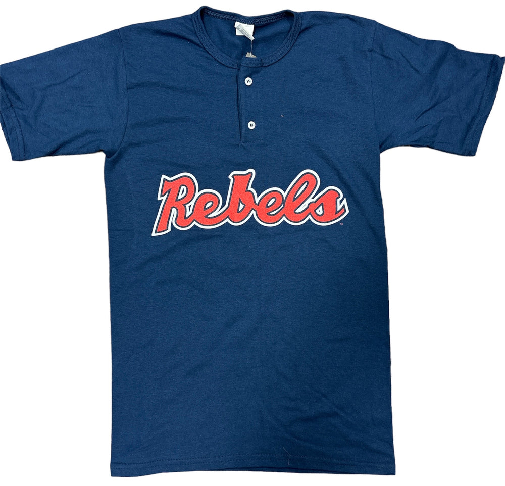 Ole Miss Navy Henley with Rebels Script