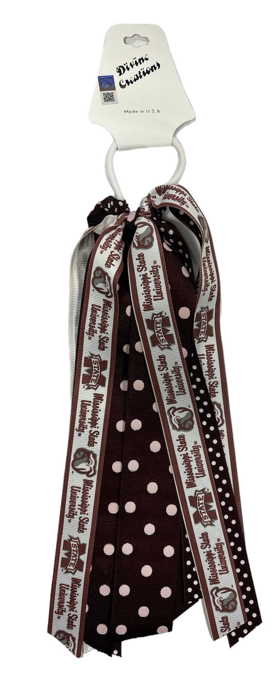 Divine Creations Mississippi State Large Polka Dot Pony Tail Hair Ribbon