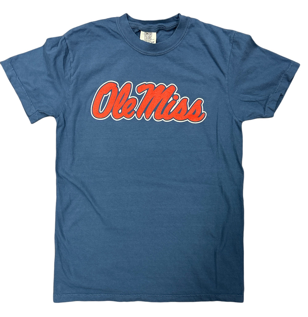 Comfort Color Navy Ole Miss Tee with Ole Miss Script