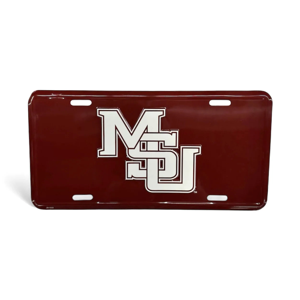 Maroon Interlocking MSU Aluminum Car Tag