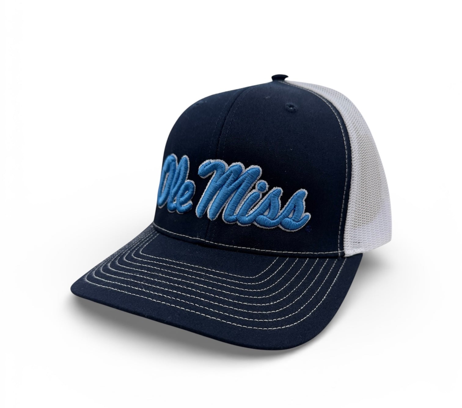 Richardson Trucker Cap with Script Ole Miss Puff