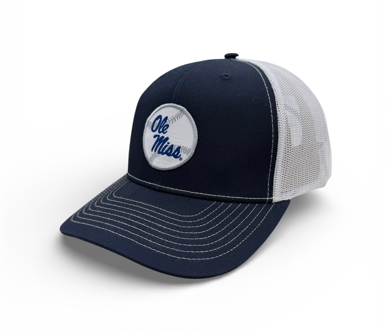 Richardson Trucker Cap with Ole Miss Baseball Logo- Navy