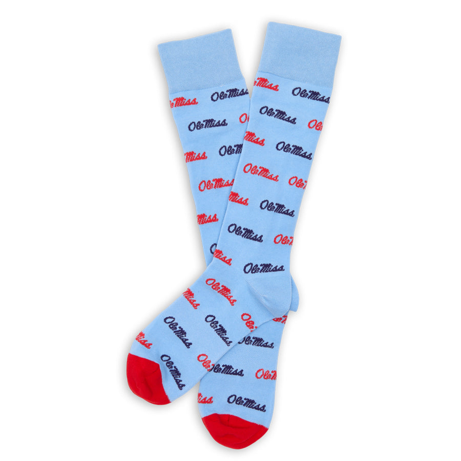 DeadSoxy Powder Blue Ole Miss Script Socks