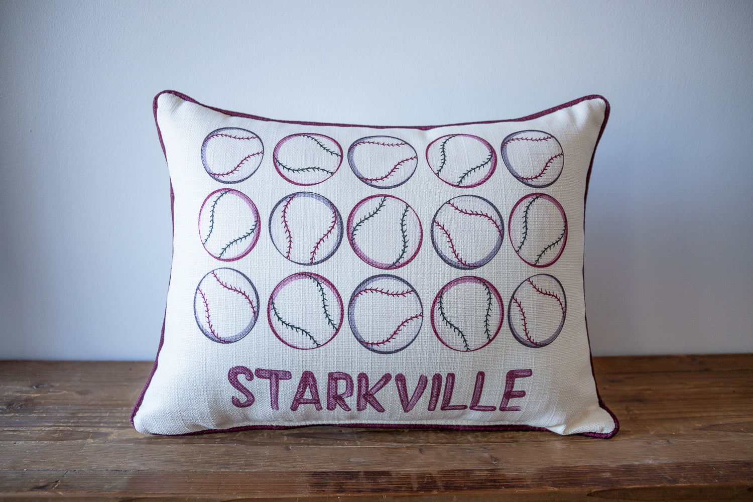 Little Birdie Mississippi State Baseball Pillow with Maroon Piping