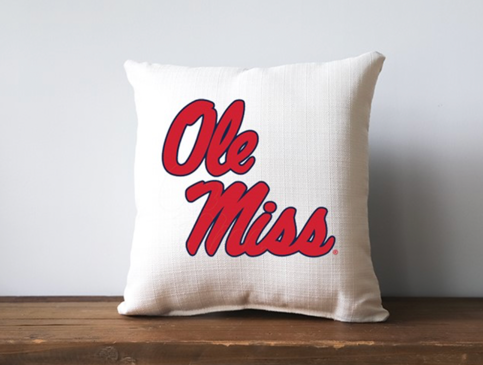 Little Birdie Ole Miss Square Script Pillow