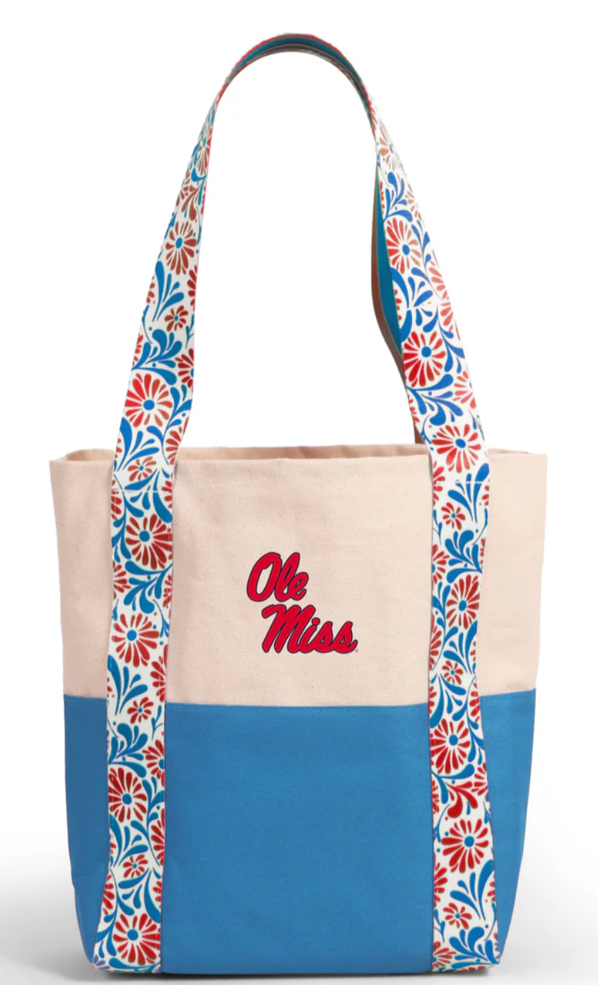 Ole Miss Canvas Mini Tote with Floral Straps