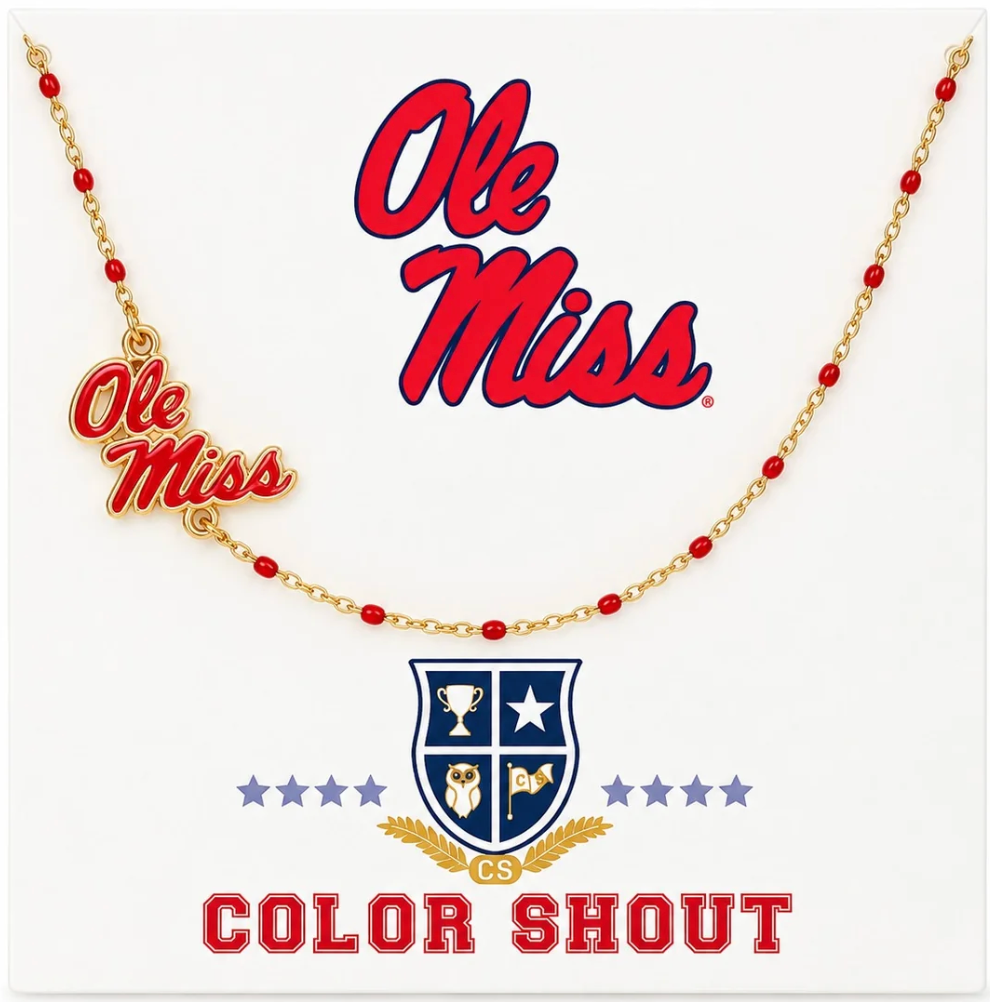 The Ole Miss Side Set with Enamel Bead Necklace