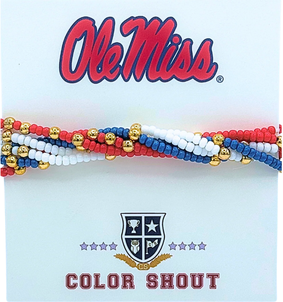 Ole Miss Colors Stack: Set of 6 Beaded Stretch Bracelets