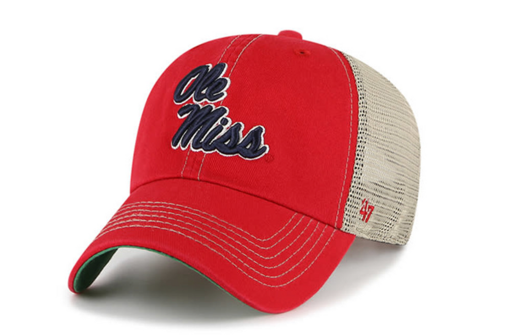 47 Brand Red Ole Miss Script Unisex Trucker Hat