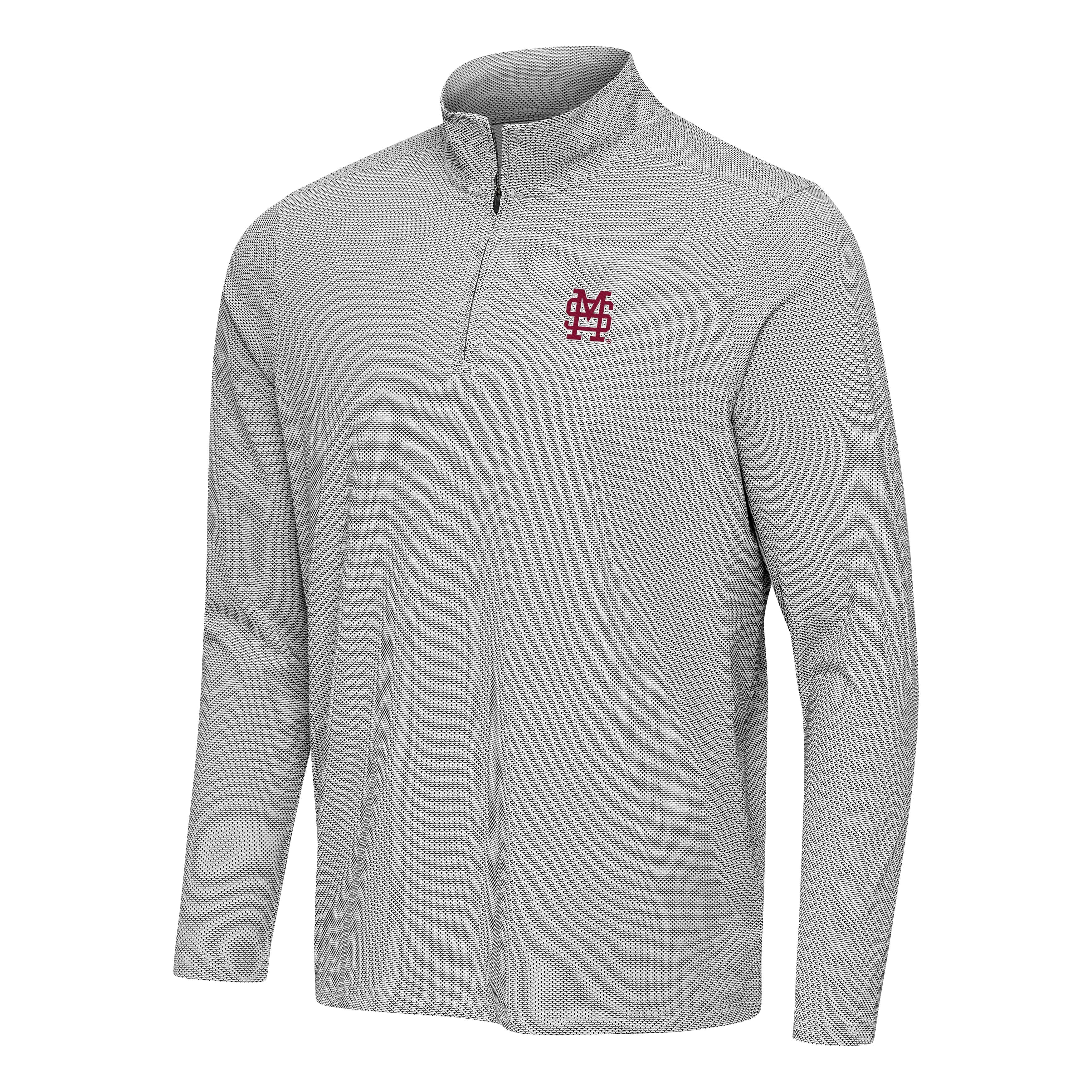 Antigua Mississippi State Pave 1/4 Zip Pullover - Black and White with M Over S