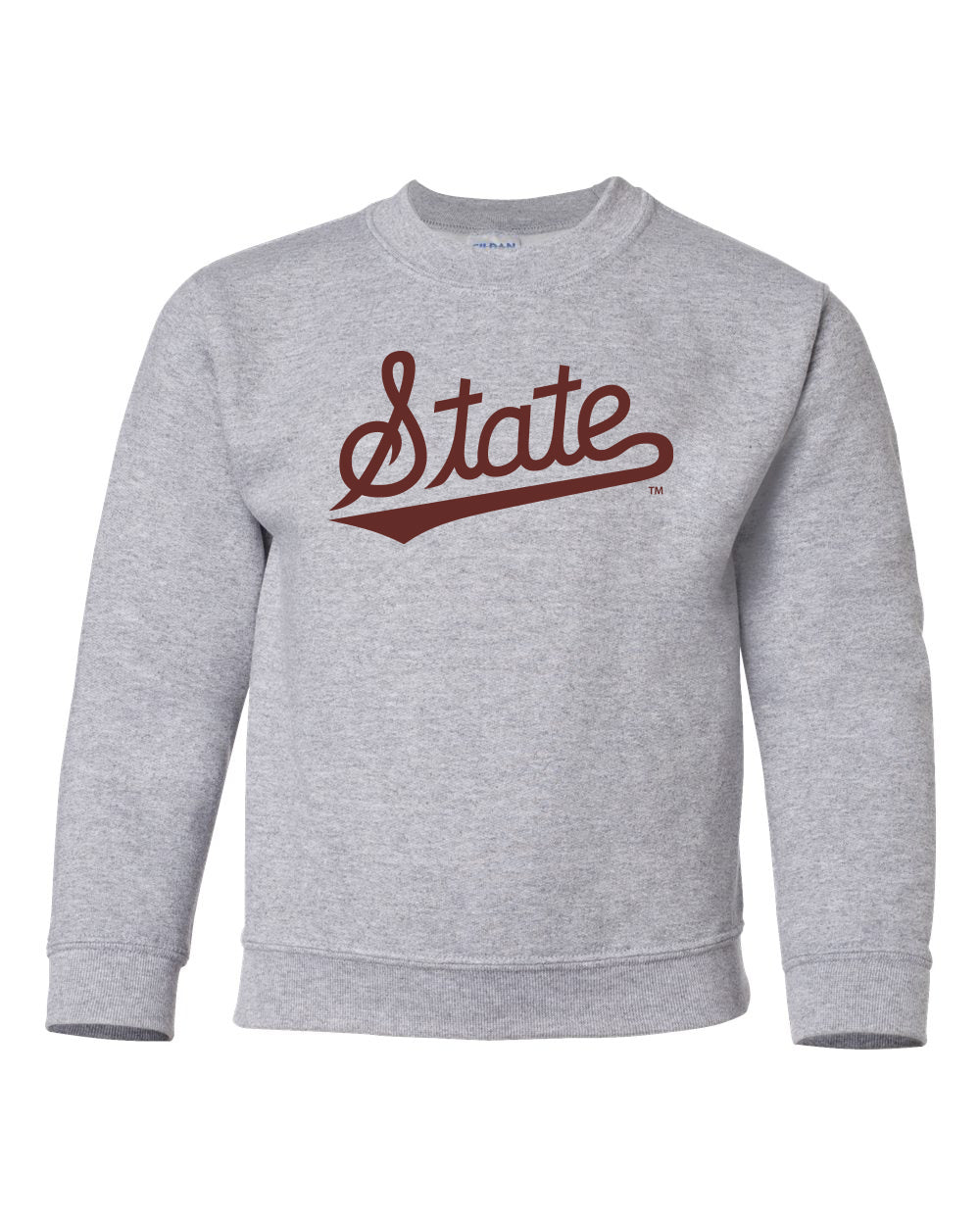 Gildan Grey Youth Mississippi State Sweatshirt With State Script