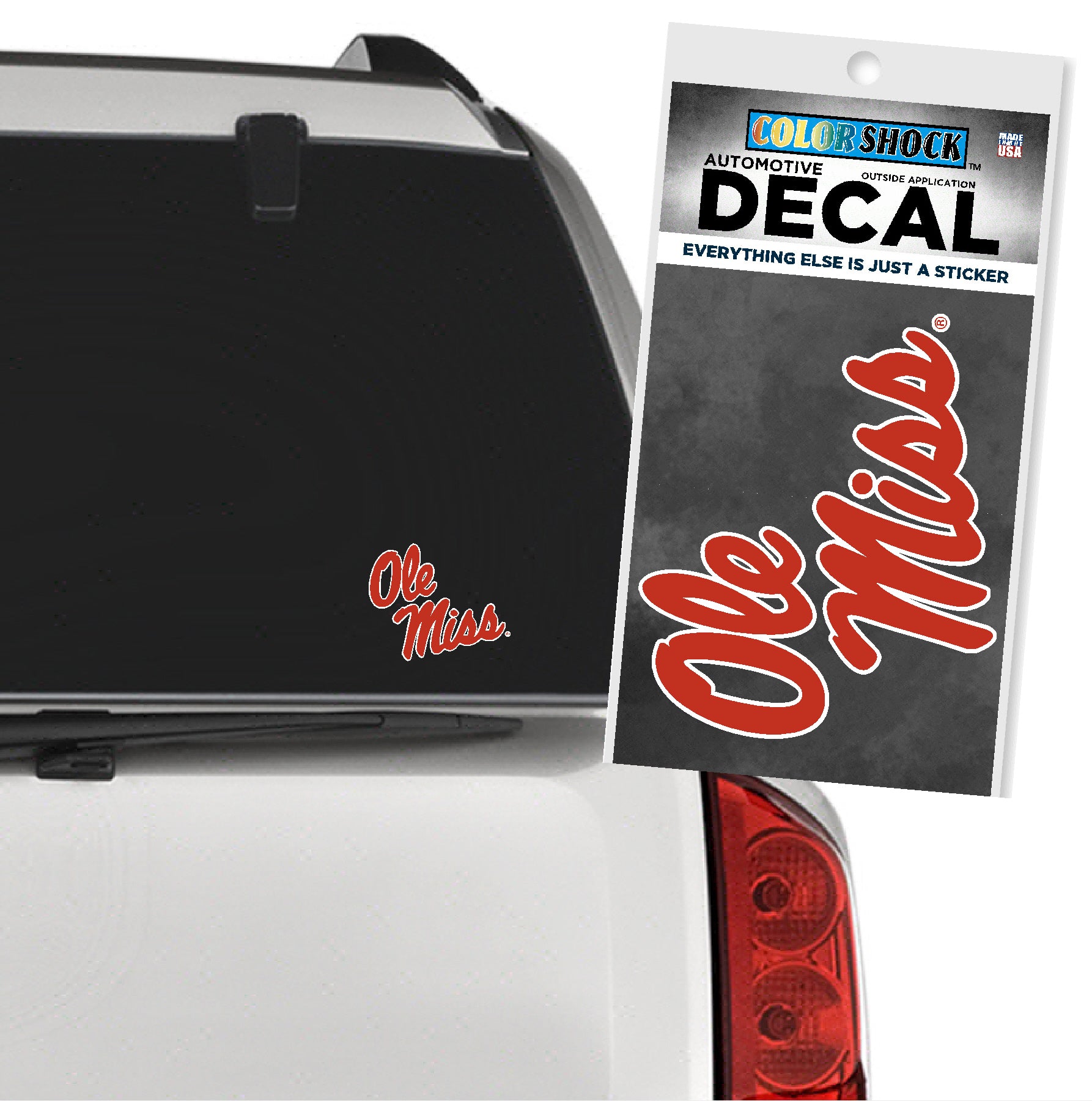 Ole Miss Stack Script Decal - Red with White Outline
