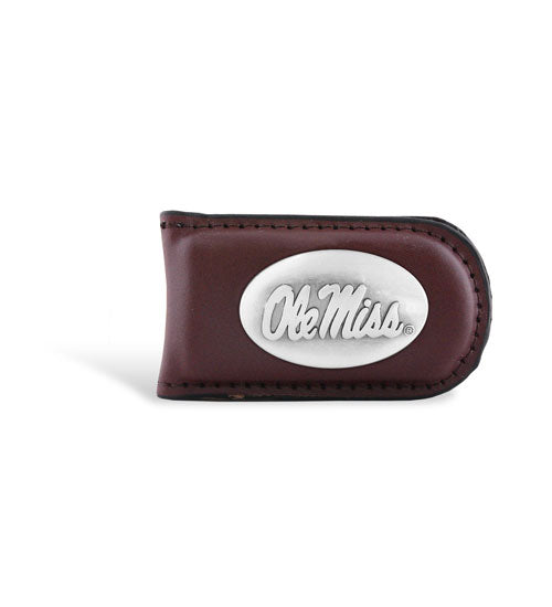 Zep Pro Ole Miss Brown Leather Magnetic Money Clip