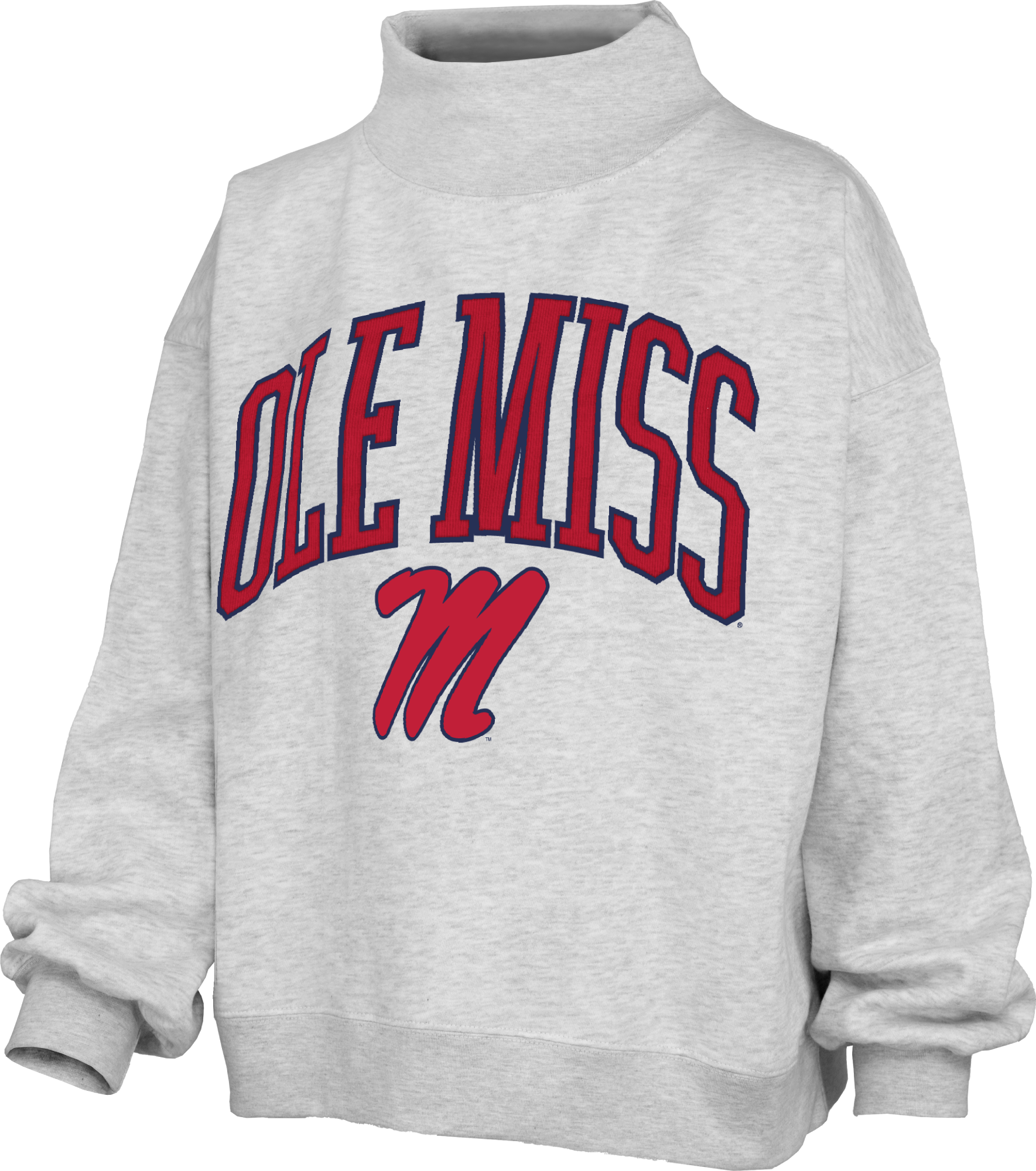 Pressbox Ole Miss "New Zealand Lingo" Longsleeve Mock-Crew Oversize Fleece -  Ash