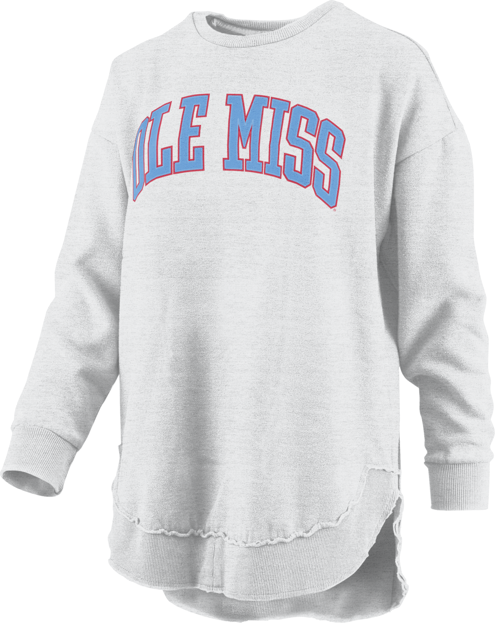 Pressbox Ole Miss  "Arched Tackle Twill Varsity" Long Sleeve Crew Neck Rounded Bottom Hi-Lo Sweatshirt - Oatmeal