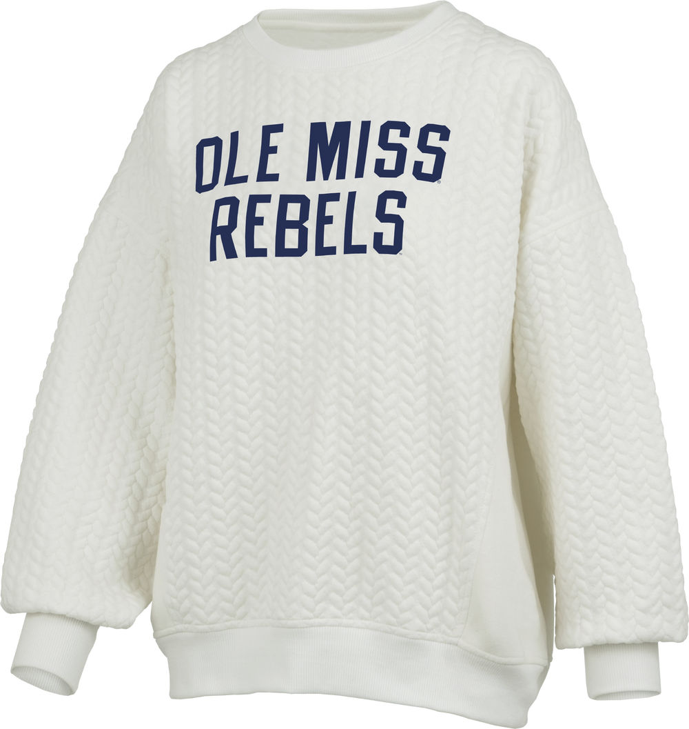 Pressbox Roxbury Cream Ole Miss Waffle Sweatshirt