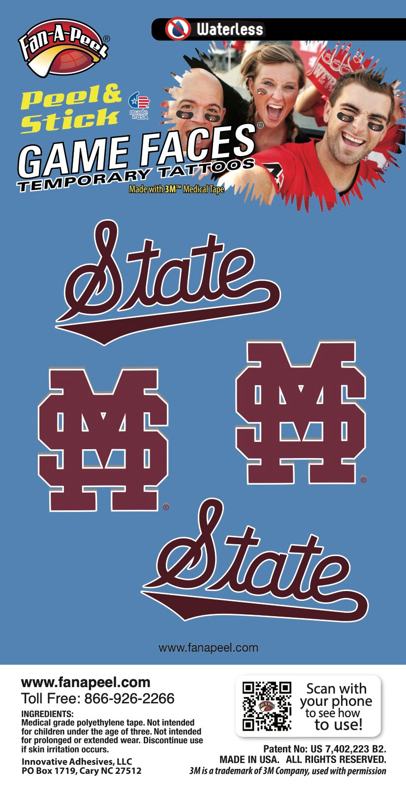 Game Faces Mississippi State Temporary Tattoos