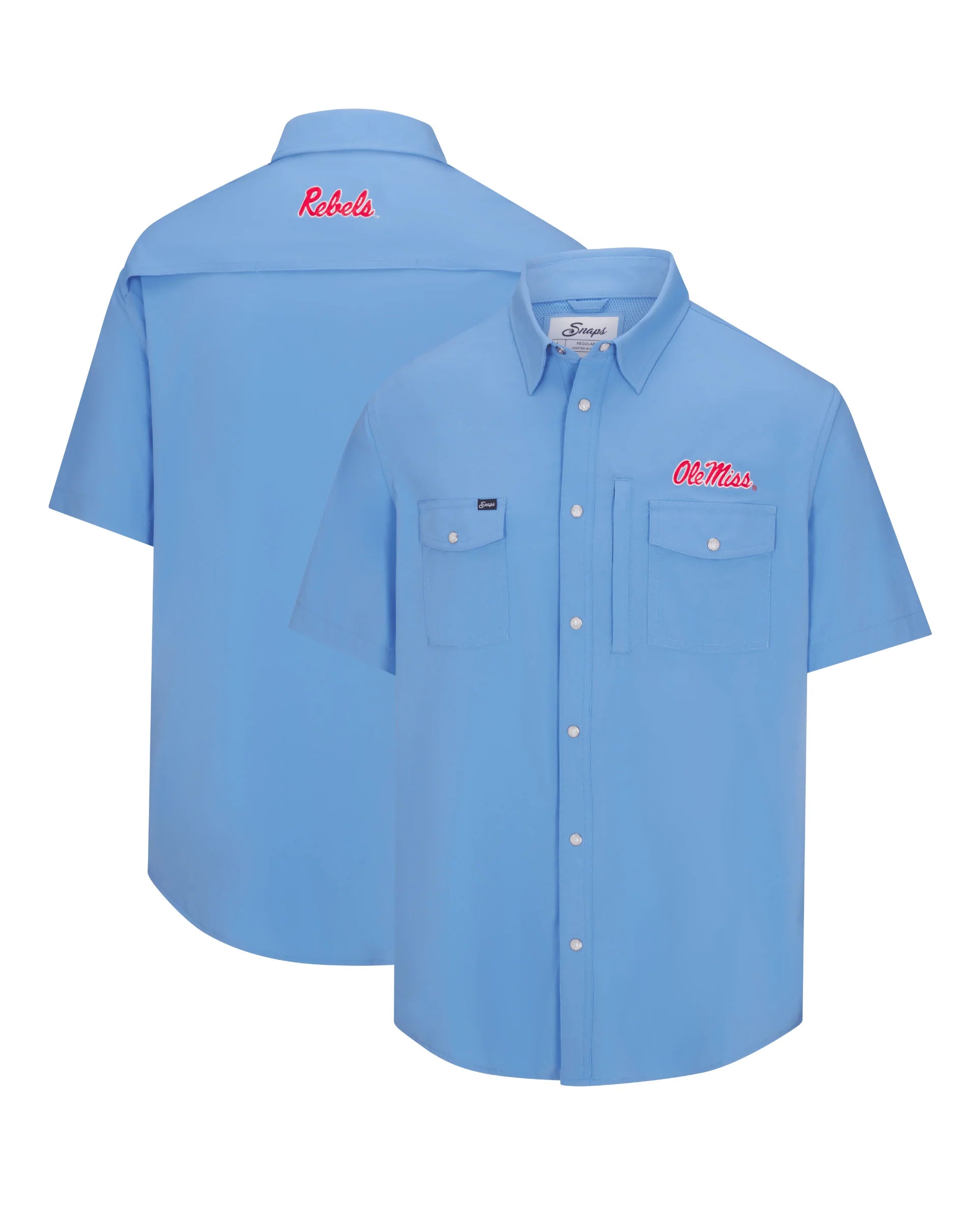 Tailgater Pearl Snap Button Down Short Sleeve Shirt - Powder Blue