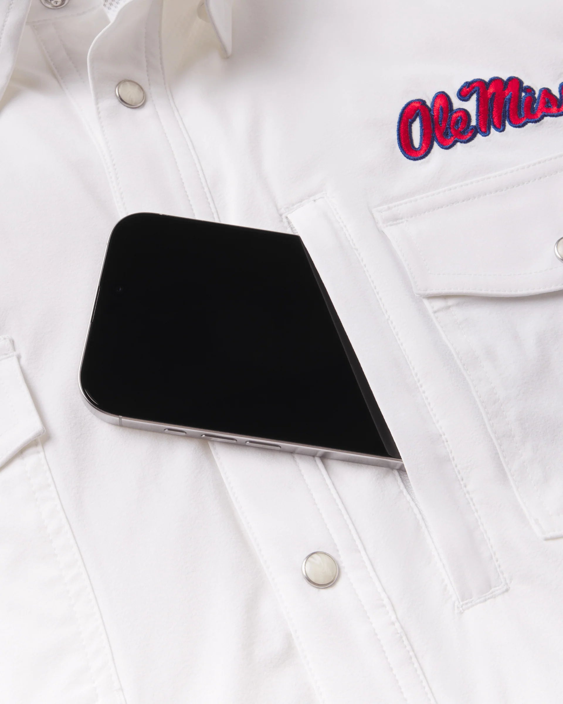 Tailgater Pearl Snap Button Down Short Sleeve Shirt - White
