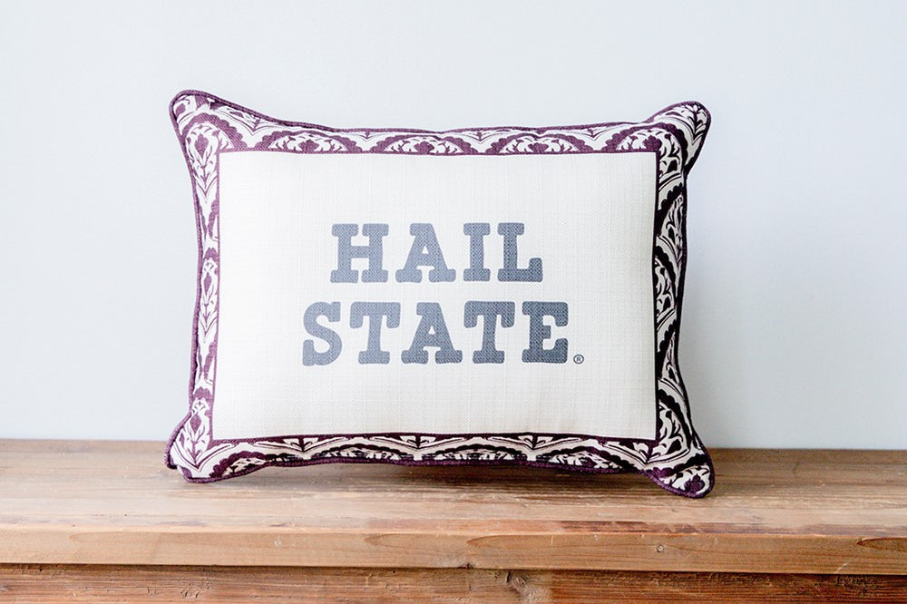 Little Birdie Hail State Scalloped with Maroon Piping Decorative Pillow